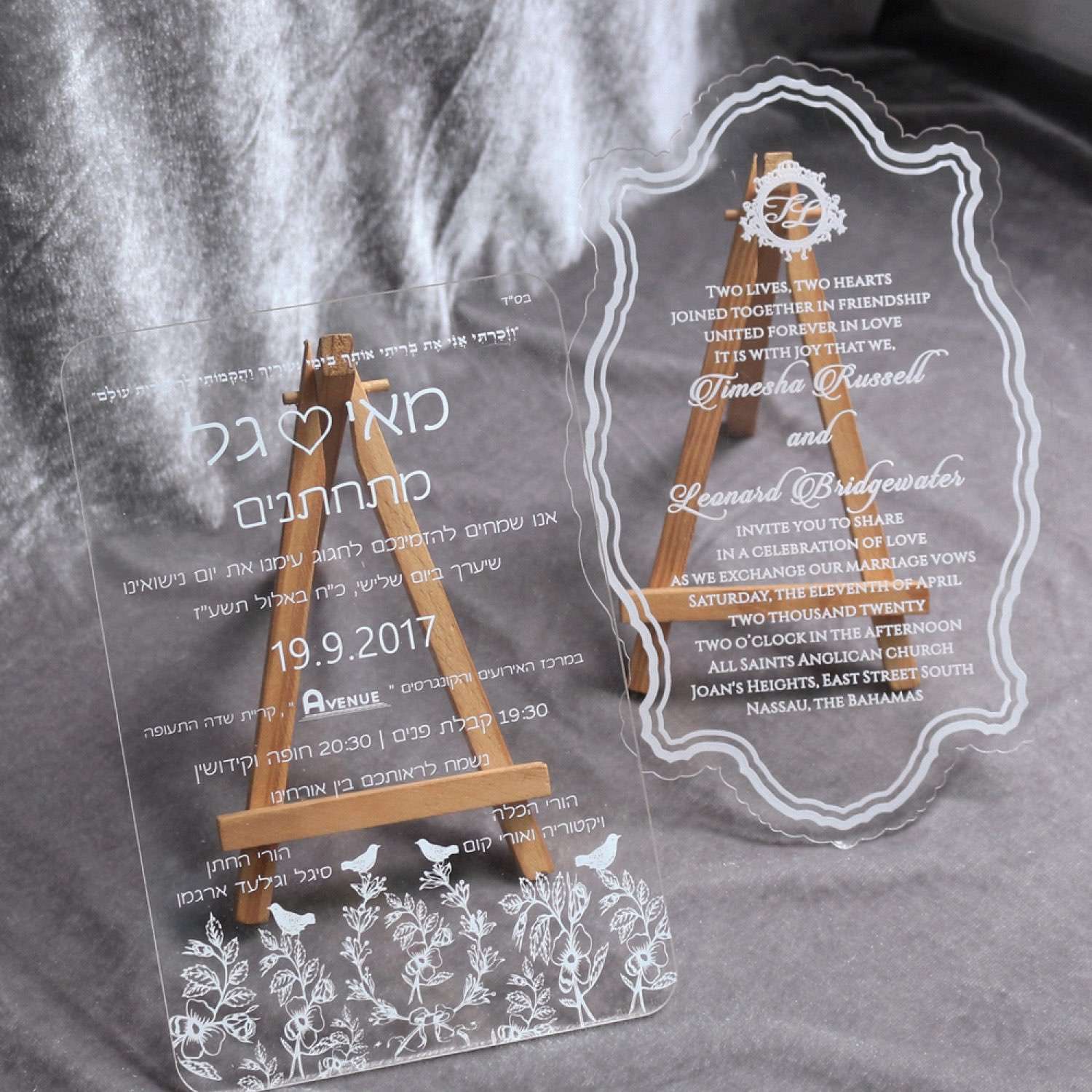 Transparent Acrylic Invitation Card Engraved Text Modern Invitation Card